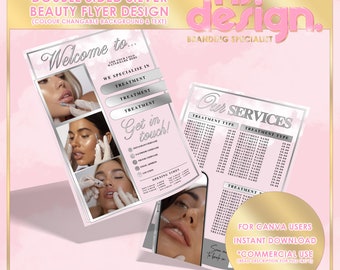 A5 Leaflet, Flyer Template Design, Canva, Editable Background, Silver, A5 Portrait Design, Marketing, Leaflet Distribution, Salon Beauty