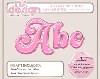 A-Z Pink and Gold Glossy Retro Letters, Pink and Gold Glossy Alphabet, PNG Retro Letters, Pink Gold Clipart