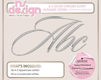 A-Z Silver Chrome 3D Letters, Silver Chrome Alphabet, Chrome Alphabet, PNG Letters, Silver Chrome Clipart, Script Font