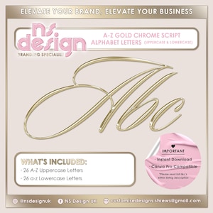 A-Z Gold Chrome 3D Letters, Gold Chrome Alphabet, Chrome Alphabet, PNG Letters, Gold Chrome Clipart, Script Font