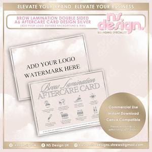 Carte postale A6, modèle de carte de visite, toile, modifiable, argent, aménagement paysager A6, marketing, plastification des sourcils, carte de suivi, beauté