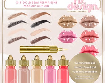 SPMU Semi Permanent Makeup Clip Art, 19 Clip Art Stock Images, Gold, PNG Images, Microblading, Lip Blush, Brow Tattoo, Clip Art Bundle