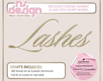 300 Lash Technician Gold Chrome 3D Words, Gold Chrome Words, PNG Words, Gold Chrome Clipart, Script Font, Lash Tech, Generic Words
