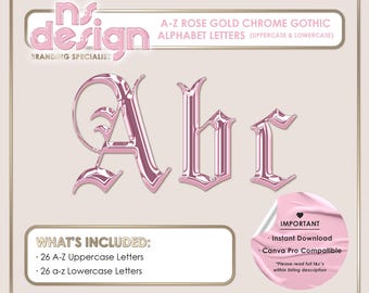 A-Z Rose Gold Chrome 3D Letters, Rose Gold Chrome Alphabet, Chrome Alphabet, PNG Letters, Rose Gold Chrome Clipart, Gothic Font