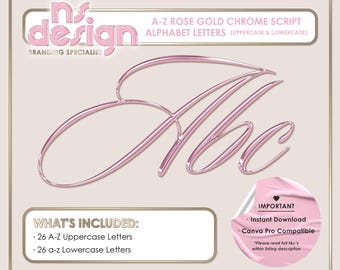 A-Z Rose Gold Chrome 3D Letters, Rose Gold Chrome Alphabet, Chrome Alphabet, PNG Letters, Rose Gold Chrome Clipart, Script Font