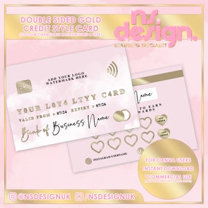Modèle de carte de crédit coeur fidélité, Toile modifiable, Or, Arrière-plan modifiable, Paysage pour cartes de visite, Fidélisation, Récompenses, Fidélisation de la clientèle