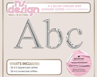 A-Z Silver Chrome 3D Letters, Silver Chrome Alphabet, Chrome Alphabet, PNG Letters, Silver Chrome Clipart, Serif Font