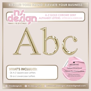 A-Z Gold Chrome 3D Letters, Gold Chrome Alphabet, Chrome Alphabet, PNG Letters, Gold Chrome Clipart, Serif Font