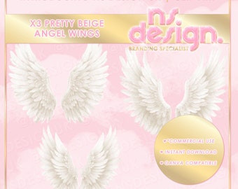 X3 Beige Angel Wings Clip Art, Angel Wings Clip Art Stock Images, Beige Wings, PNG Images, Angels, Fairies, Magical