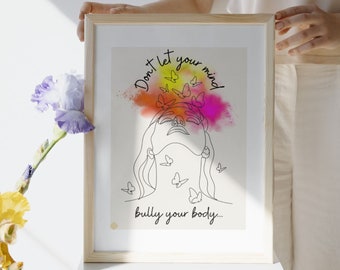 Body Positive Art Print | Women Empowerment, Butterfly Line Art (Digital Download)