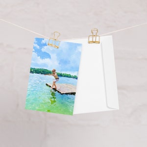 Tarjeta de felicitación de acuarela Antes del Gran Salto, Arte original, Alegría de verano, Notas en blanco, Caja de regalo, Nota de agradecimiento