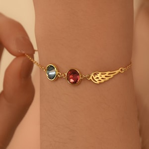 Angel Wing Bracelet, Angel Wings Bracelet with Birthstone, Guardian Angel,Dainty Sentimental Memorial Jewelry,Loss of Loved One,Loss Jewelry