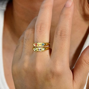 Custom Gemstone Signet Ring • Birthstone Ring with Heart, Baguette & Circle Birthstones • Graduation Gift • Family Birthstone •Birthday gift