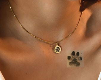 Custom Pet Paw Print Necklace，Actual Pet Paw Print Necklace，Dog Paw Necklace，Pet Paw Print Necklace，Gifts for Pet Lovers，Pet Memorial Gifts