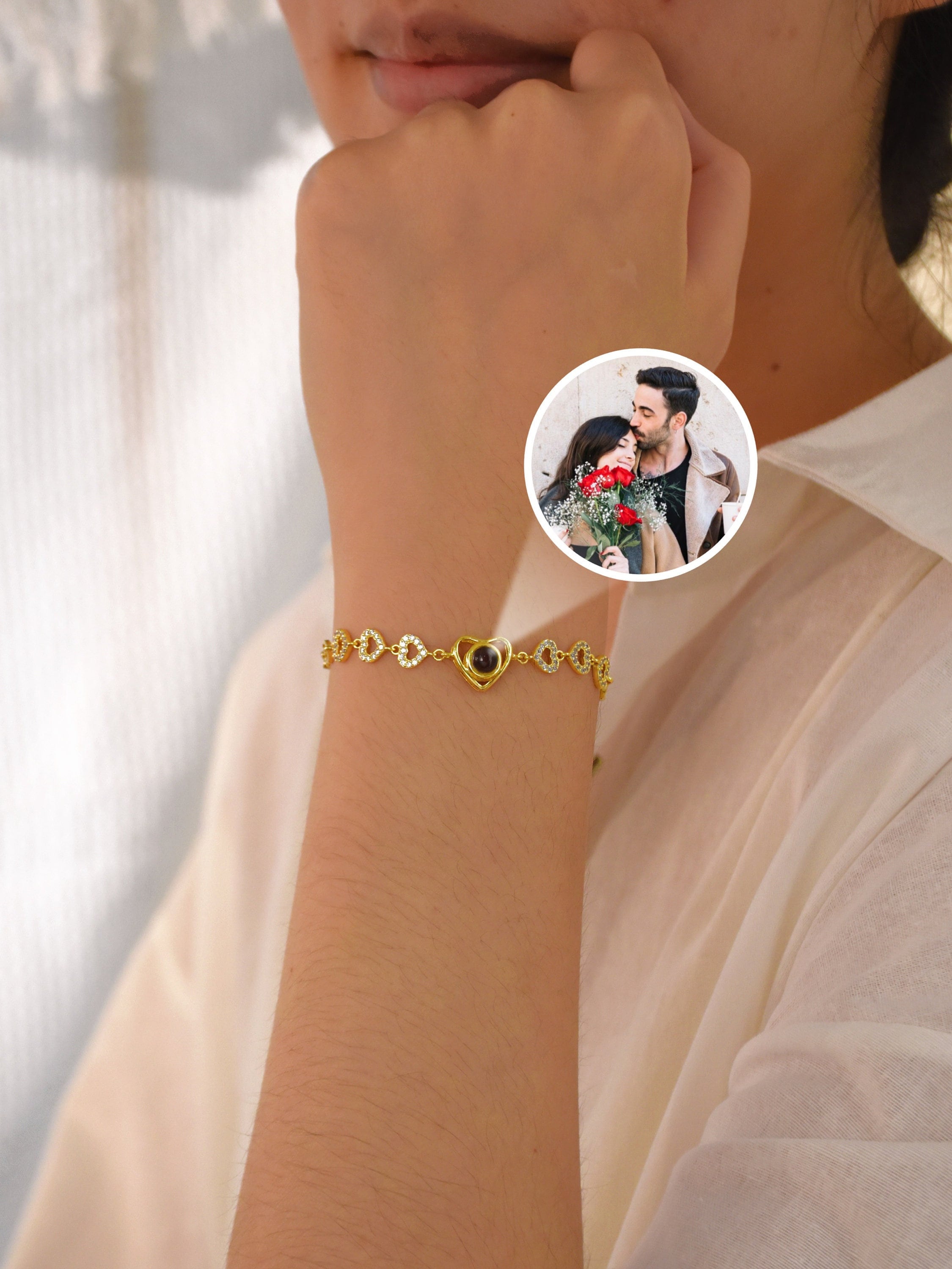 Custom Photo Heart Projection Bracelet • Personalized Picture Inside Bracelet • Minimalist Pet Memorial Jewelry • Trendy Best Friend Gift