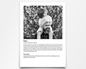 Definition Papa Poster DIN A4 | Personalisiert mit Bild und Namen | Bild Schwarzweiß oder in Farbe | Geschenkidee Vatertag