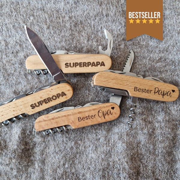 Pocket knife folding knife wood with engraving