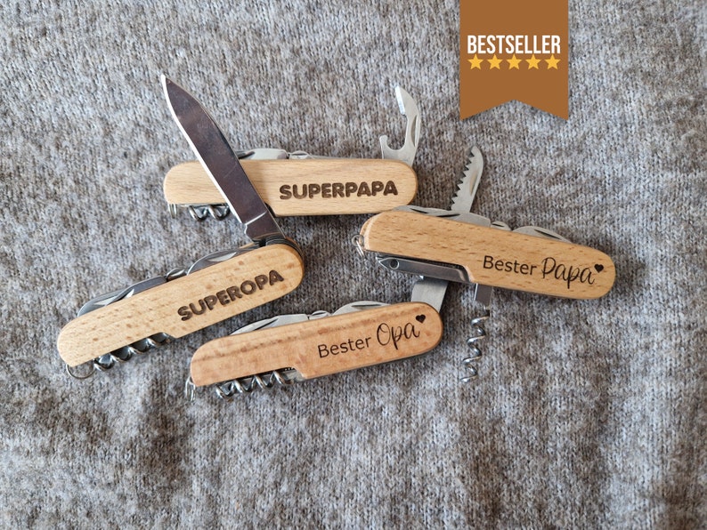 Pocket knife folding knife wood with engraving image 1