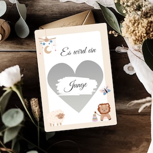 Es wird ein Junge Rubbellos | Schwangerschaft Geschlecht verkünden Rubbelkarte | A6 Gender reveal Postkarte | Überraschung Karte zum Rubbeln
