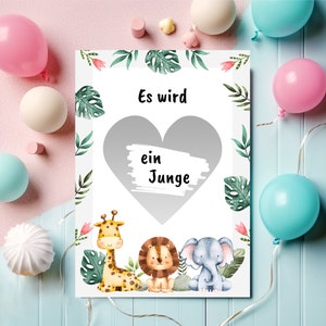 Es wird ein Junge Rubbelkarte | Geschlecht Schwangerschaft verkünden Rubbellos | A6 Gender reveal Postkarte | Überraschung Karte zum Rubbeln
