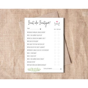 Hochzeitsspiel Braut oder Bräutigam | Direktdownload Sofortdownload PDF | Lustiges Spiel für Hochzeit JGA | Druckvorlage Quiz Hochzeitsgäste