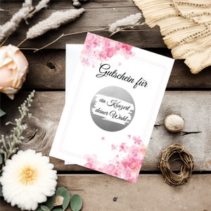 Gutschein Rubbellos personalisiert | hochwertig Rubbelkarte personalisierbar | A6 schöne schlichte minimalistische Karte zum Rubbeln pink