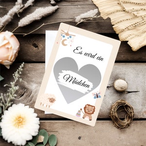 Es wird ein Mädchen Rubbelkarte | Geschlecht Schwangerschaft verkünden Rubbellos | A6 Gender reveal Postkarte Überraschung Karte zum Rubbeln