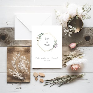 Personalisierte Glückwunschkarte mit Namen u. Datum zur Hochzeit | Grußkarte Alles Liebe | Hochzeitskarte personalisiert | Klappkarte DIN A6