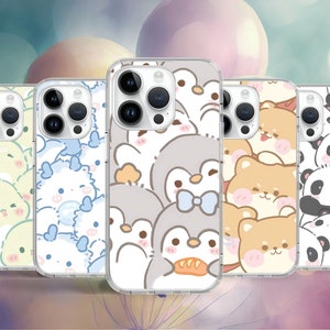 Cute Cartoon Animal Cat Dog Phone Case for iPhone 16 15 14 Pro Max 13 12 Mini / Case for Samsung S25 S24 S23 S22 A14 Google Pixel 7