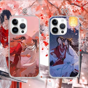 May include: Two clear phone cases with colorful anime-style illustrations. The cases feature characters in traditional Chinese clothing with a pink and blue color scheme. The cases are labeled with the numbers 9 and 10.