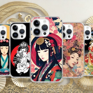 Funda de teléfono con diseño de geisha japonesa para iPhone 16, 15, 14, Pro Max, 13, 12, 6, Mini X, Samsung S25, S24, S23, S22, Google Pixel 8A y 6