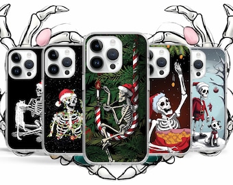 Skeleton Spooky Christmas Vintage Phone Case for iPhone 16 15 14 Pro Max Plus 13 12 Mini / Case for Samsung S24 S23 S22 A55 / Google Pixel