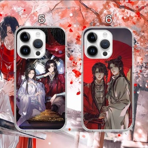 May include: Two clear phone cases with colorful anime-style illustrations. The cases feature characters with long black hair and colorful clothing. The text "5" and "6" are visible on the cases.