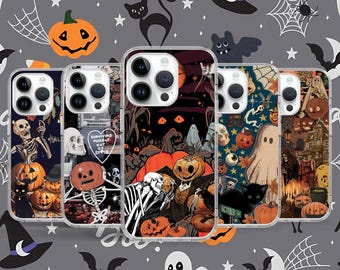 Halloween Vintage Cute Pumpkin Witch Phone Case for iPhone 16 15 14 Pro Max Plus 13 12 Mini / Case for Samsung S24 S23 Ultra / Google Pixel