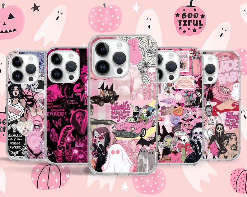 Puede incluir: Conjunto de seis fundas para iPhone de color rosa y negro con varios dise&ntilde;os de Halloween, tanto espeluznantes como adorables. Los dise&ntilde;os incluyen un esqueleto, un fantasma, un vampiro, una bruja, una calavera y una ara&ntilde;a.