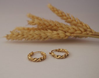 Gold twisted creoles - bold earrings