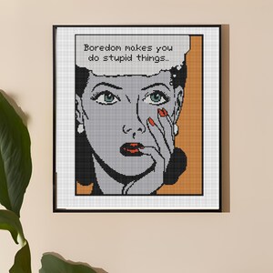 Boredom Retro Vintage Woman Power Quote Cross Stitch Embroidery Pdf Pattern Download