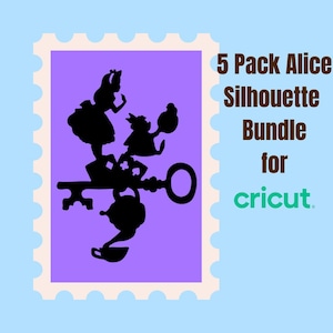 5er Pack Alice Clipart Silhouette Template Bundle für Papercrafts, Cricut, Silhouette, DXF und Pdf Dateien