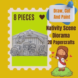 8 Pieces Christian Religious Nativity Scene 3D Design Papercrafts Diorama For Papercrafts, Cricut, Silhouette, Cut And Paint, Coloring Page