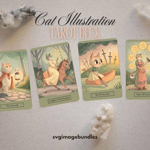 Cat Illustration Tarot Deck Digital Download PNG,PDF, SVG Files-78 Cards