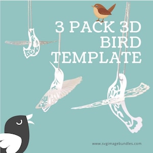 Layered 3d birds svg bundle, paper bird template, DIY decor svg cut file for cricut, bird stencil for spring ornament for papercrafts,cricut