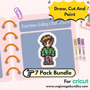 Lot de 7 personnages de Stardew Valley : Alex, Emily, Harvey, Junimo, Junimo tenant une étoile Sam, Shane, dessin, découpe et peinture pour travaux manuels en papier, Cricut