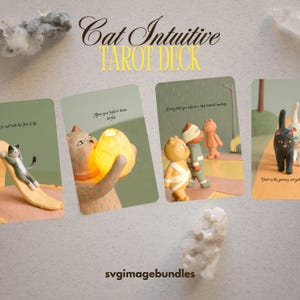 Spiritual Cat Intuitive Tarot Deck Digital Print PDF, SVG, PNG-50 Cards