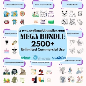 2500 種類以上のメガ SVG バンドル: Cricut および Silhouette Cut ファイル (デジタルダウンロード)