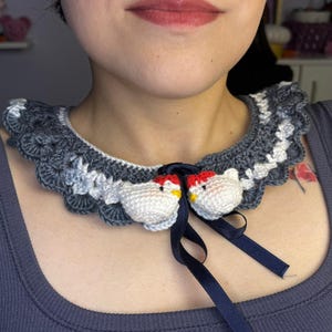 Chicken Stardew Valley Inspired Crochet Handmade Peter Pan Collar, Crochet Necklace Jewelery, Handmade Jewelry