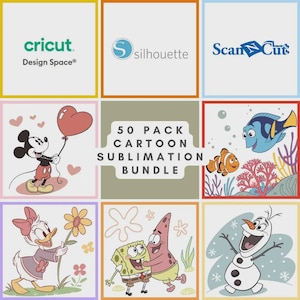 Cartoon SVG Bundle Vol 1,50 Cute PNG + SVG Designs for Cricut & Silhouette | Kids Graphics, T-Shirts, Party Decor, Stickers and More
