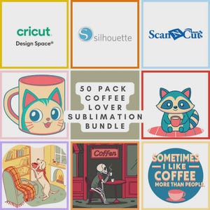 50 Coffee SVG Bundle–Funny Coffee Quotes, Caffeine Lover Cut Files, Iced Coffee SVGs, Coffee Cup Clipart,Barista SVGs for Cricut&Sublimation