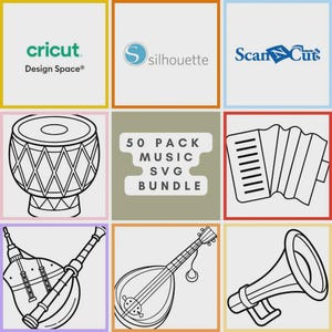 50 Pack Music Svg Bundle For Papercrafts Cricut, Silhouette, Cameo, Scan and Cut