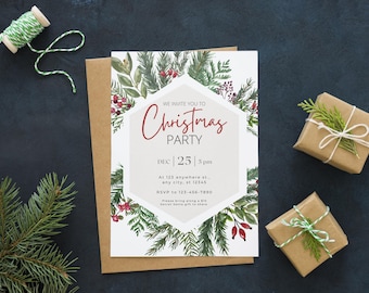 Editable Printable Christmas Party Invitation Canva Template, Party Announcement, Christmas Invitation Card Instant Download, Holiday Party