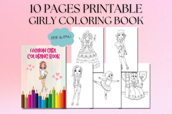 10 Pages Digital Printable Coloring Book for Girls &amp; Teens - Etsy